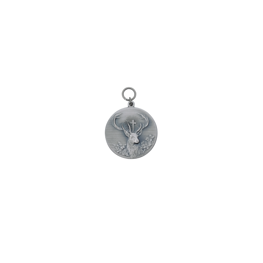 Medaille HUBERTUSHIRSCH, Messing, altsilber, mit Öse(n) und Ring(en)