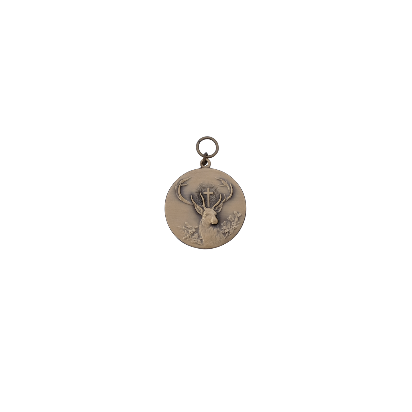 Medaille HUBERTUSHIRSCH, Messing, bronzefarbig, mit Öse(n) und Ring(en)