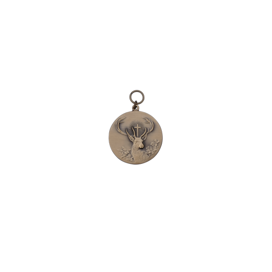 Medaille HUBERTUSHIRSCH, Messing, bronzefarbig, mit Öse(n) und Ring(en)