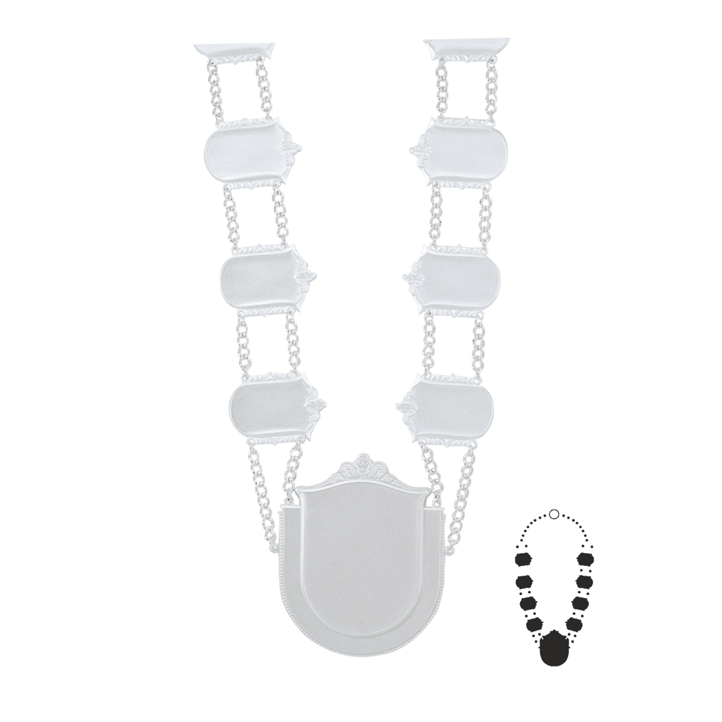 Schützenkette mit Mittelstück, Messing, versilbert,