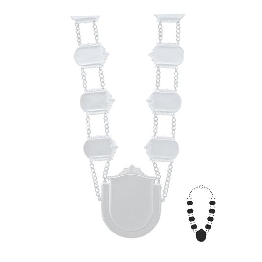 Schützenkette mit Mittelstück, Messing, versilbert,