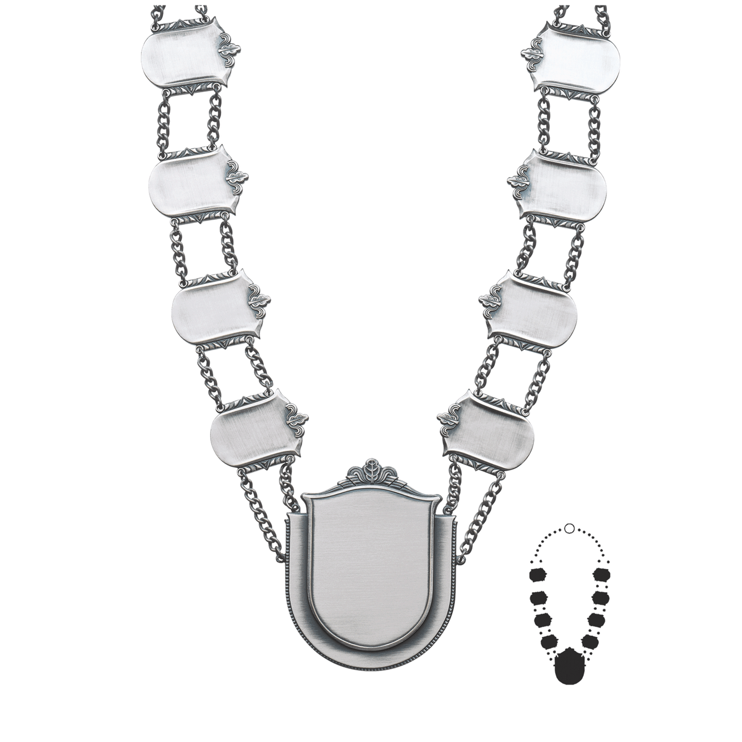 Schützenkette mit Mittelstück, Messing, altsilber,