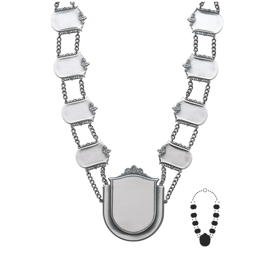 Schützenkette mit Mittelstück, Messing, altsilber,