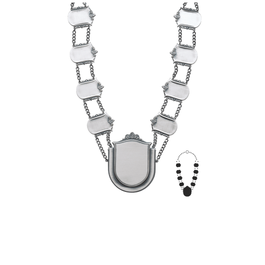 Schützenkette mit Mittelstück, Messing, altsilber,