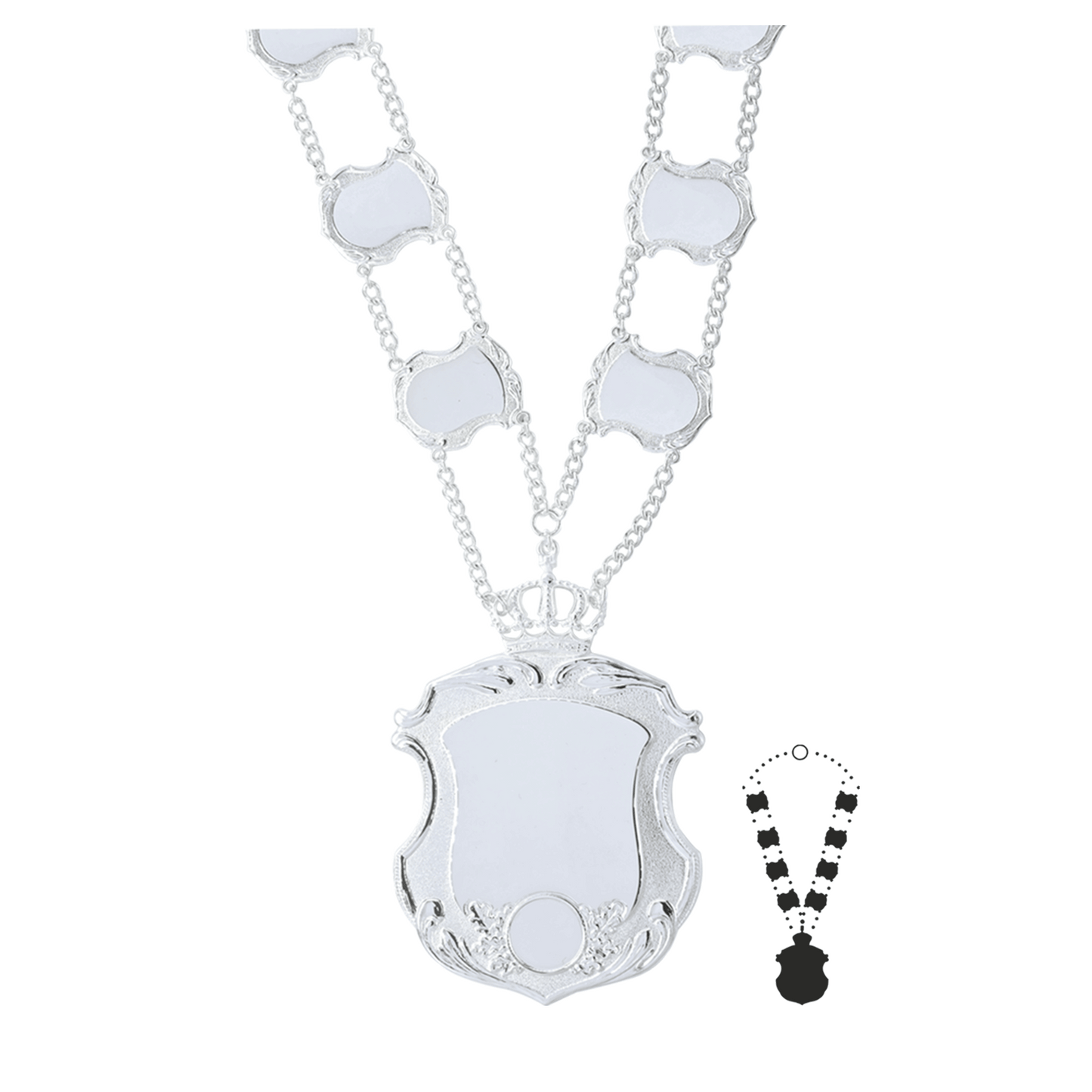 Schützenkette mit Mittelstück, Messing, versilbert,