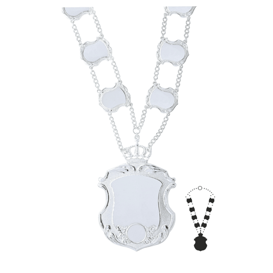 Schützenkette mit Mittelstück, Messing, versilbert,