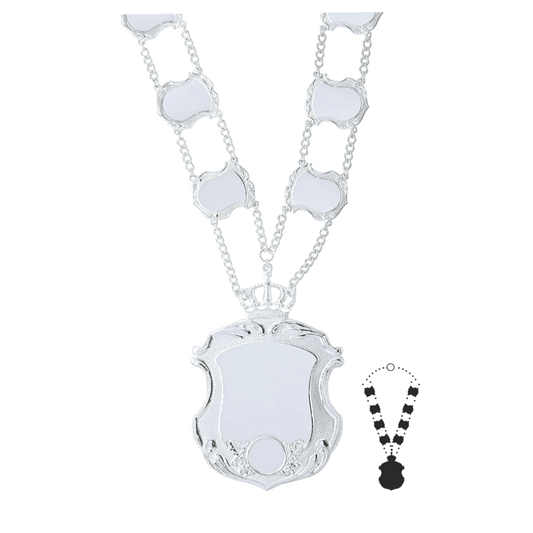 Schützenkette mit Mittelstück, Messing, versilbert,