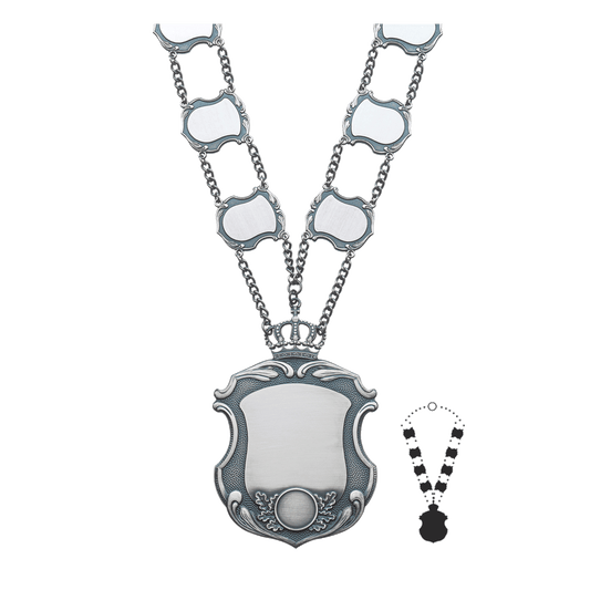 Schützenkette mit Mittelstück, Messing, altsilber,