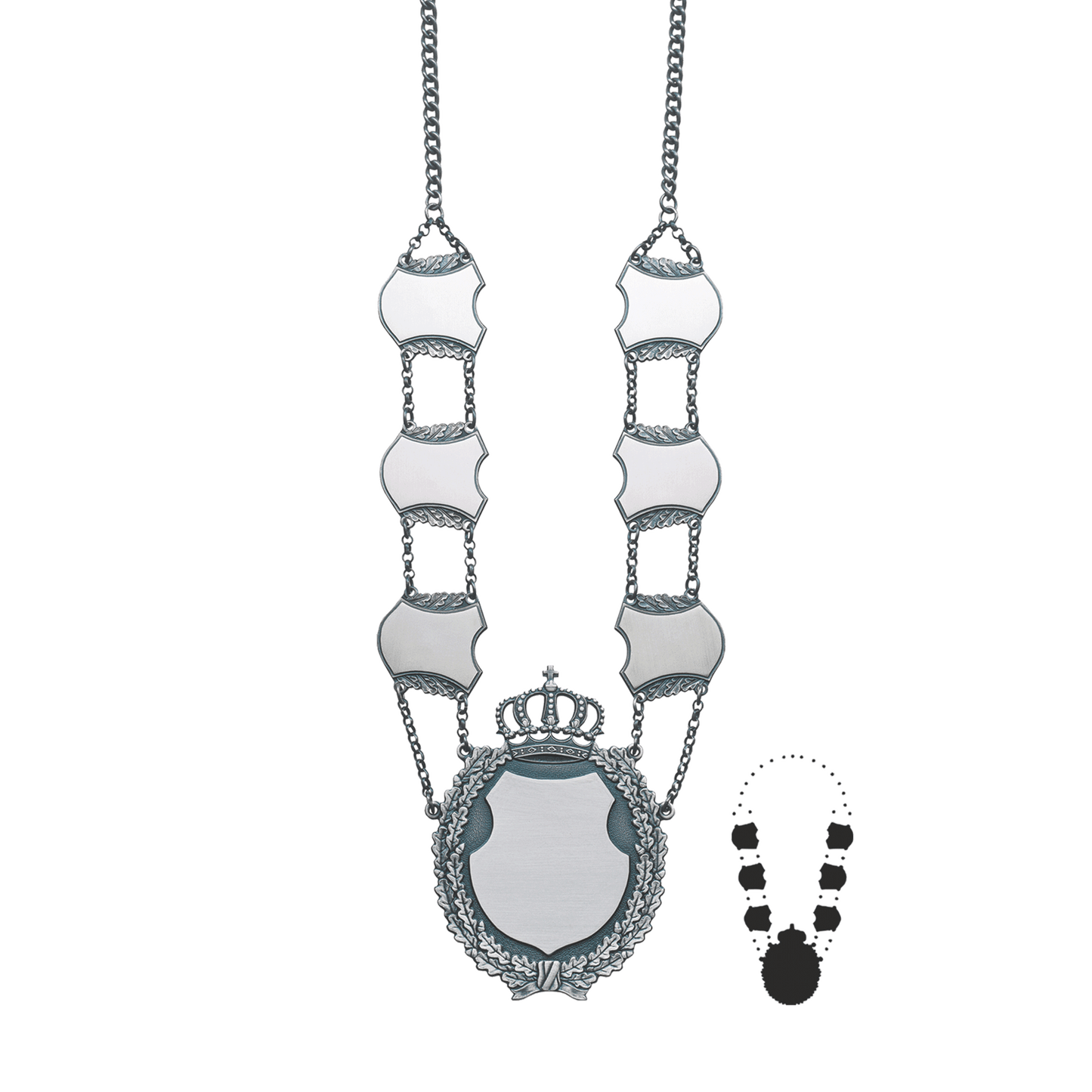 Schützenkette mit Mittelstück, Messing, altsilber,