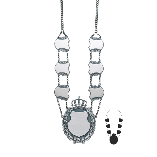 Schützenkette mit Mittelstück, Messing, altsilber,