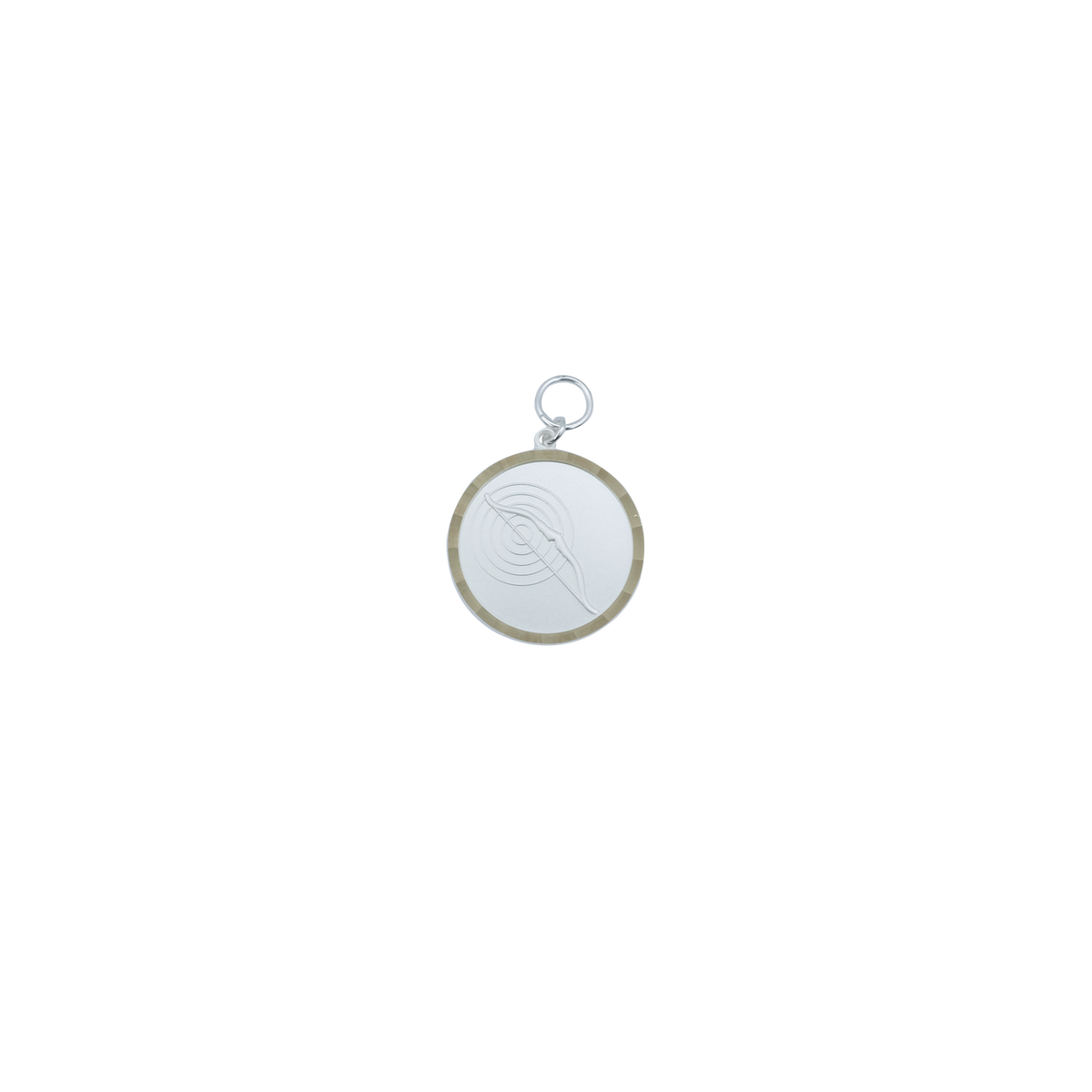 Medaille BOGEN, Messing, versilbert, mit Öse(n) und Ring(en)