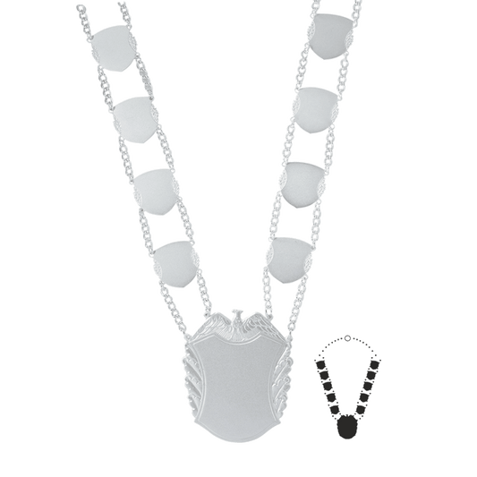 Schützenkette mit Mittelstück, Messing, versilbert,
