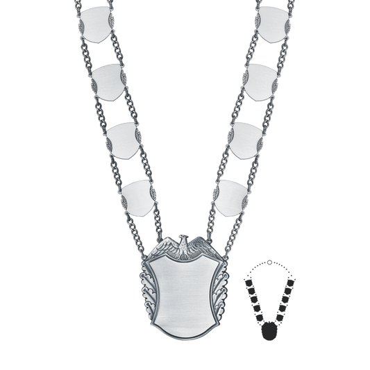 Schützenkette mit Mittelstück, Messing, altsilber,