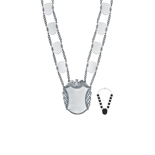 Schützenkette mit Mittelstück, Messing, altsilber,