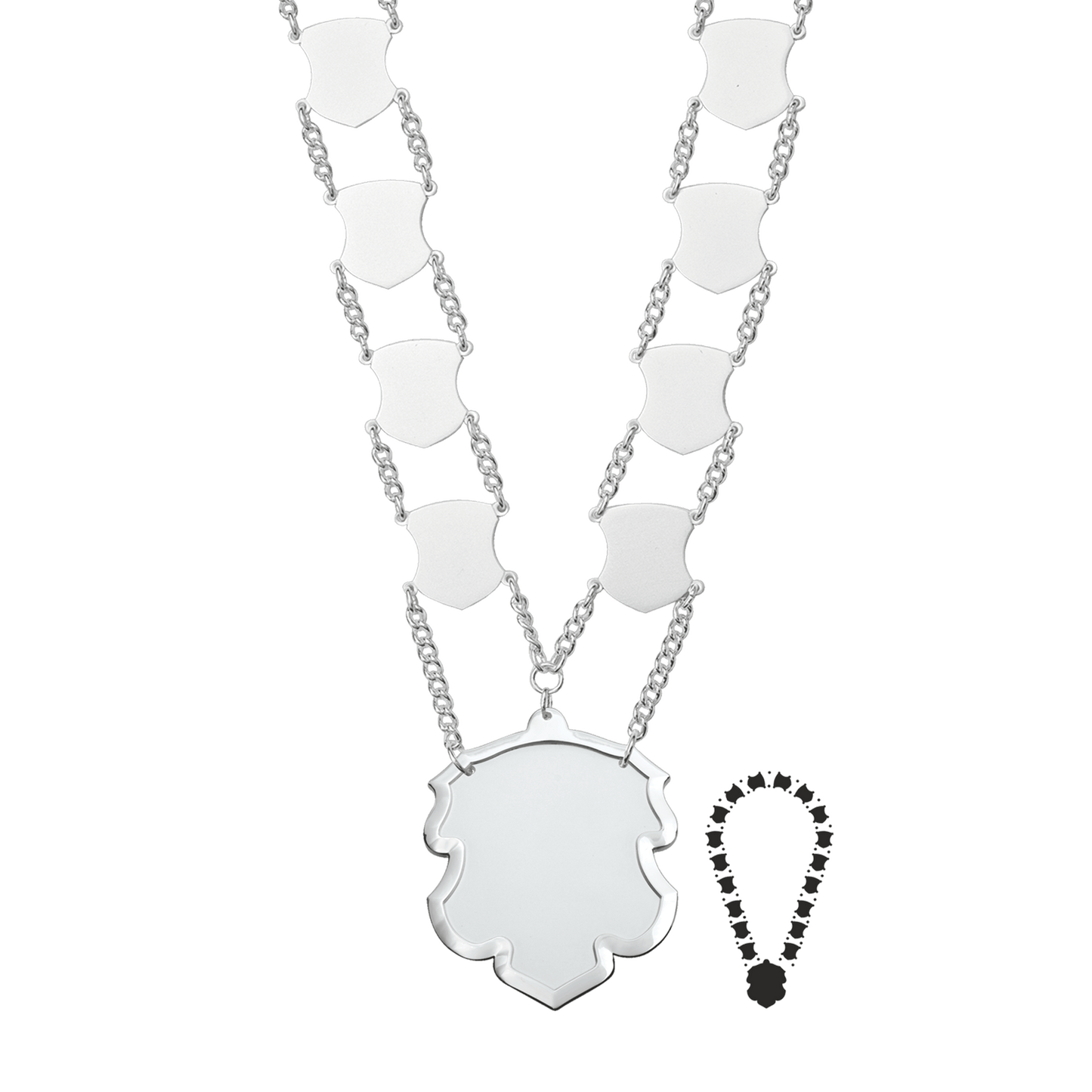 Schützenkette mit Mittelstück, Messing, versilbert,