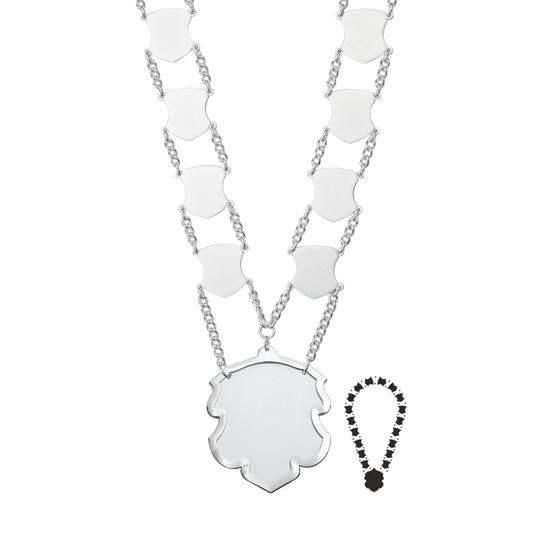 Schützenkette mit Mittelstück, Messing, versilbert,