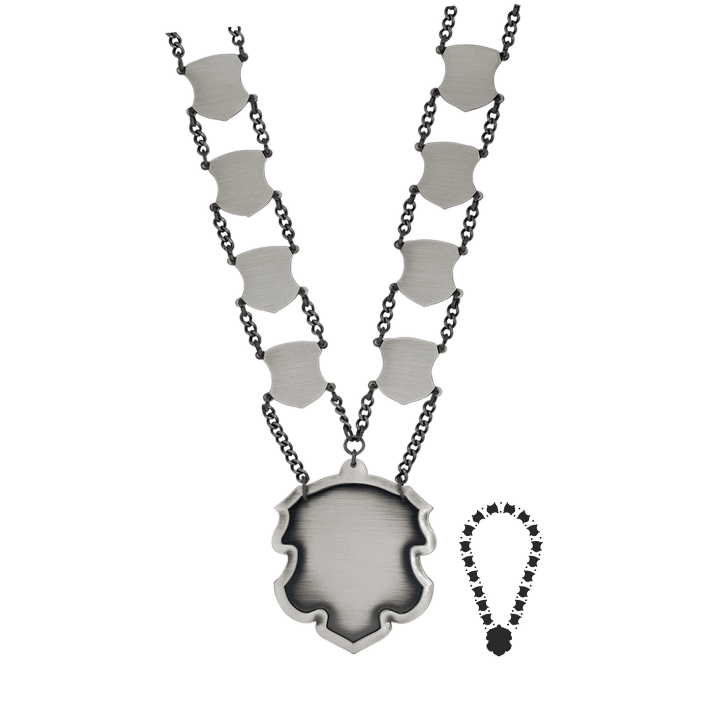 Schützenkette mit Mittelstück, Messing, altsilber,