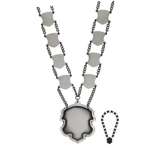 Schützenkette mit Mittelstück, Messing, altsilber,