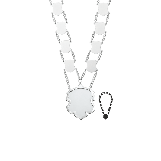 Schützenkette mit Mittelstück, Messing, versilbert,