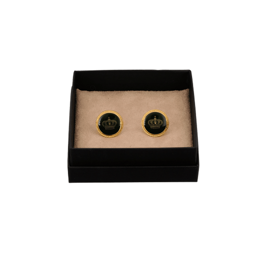 Manschettenknöpfe Paar mit Etui, Messing, vergoldet, mit Furnitur