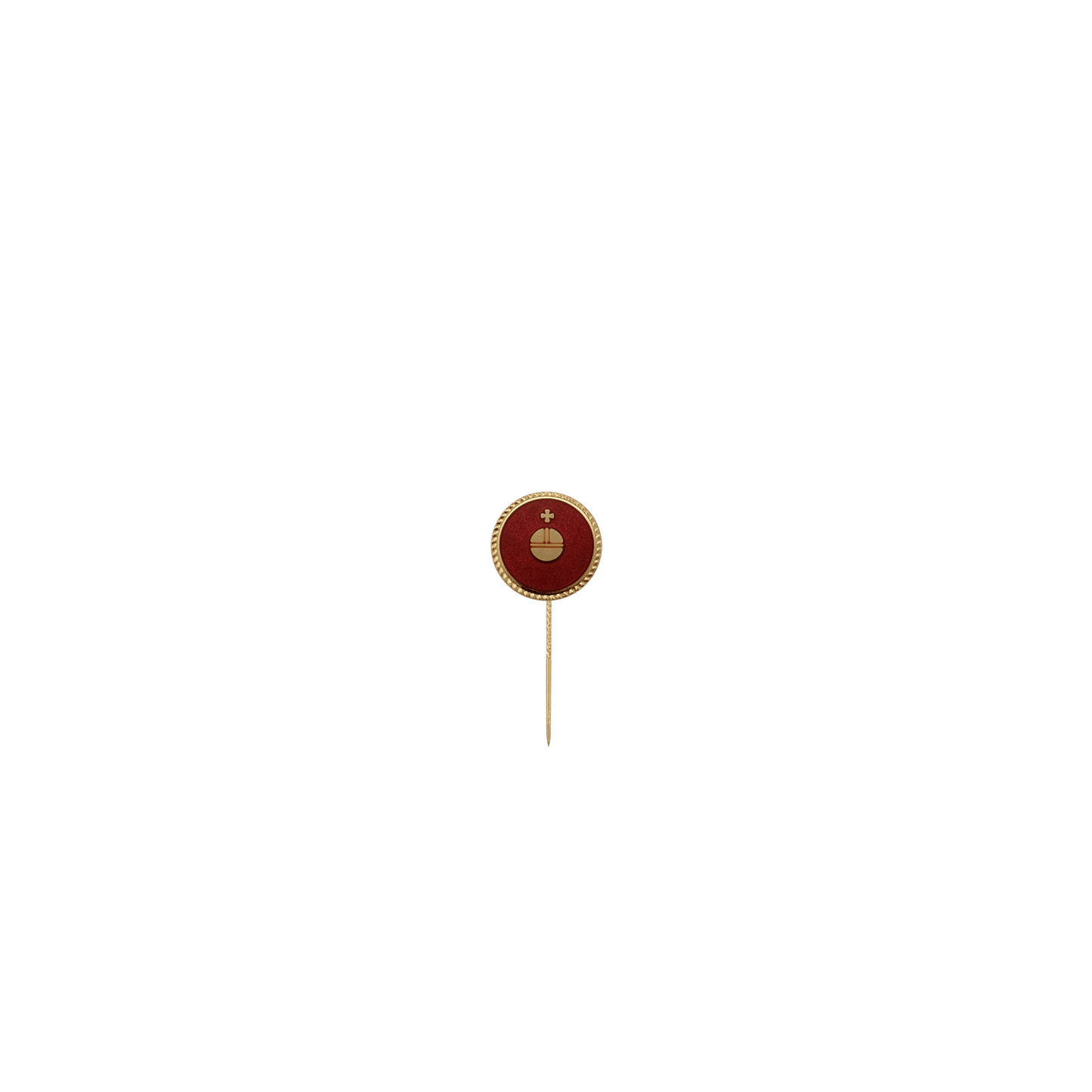 Abzeichen mit Apfel, Rot, Messing, vergoldet, mit langer Nadel