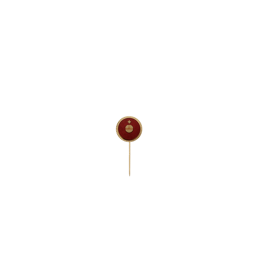 Abzeichen mit Apfel, Rot, Messing, vergoldet, mit langer Nadel